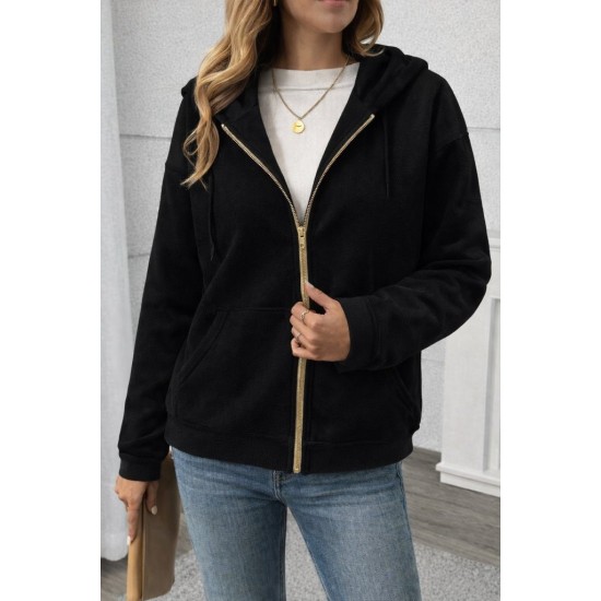 Kadın Uzun Kollu Kapşonlu Fermuarlı önden Cep Detaylı şardonlu Iki Iplik Ceket, 31102