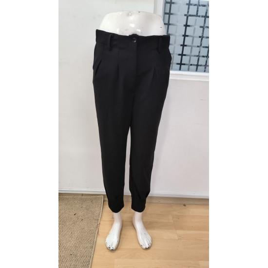 Kadın Yüksek Bel Cepli Paça Ağzı Pile Detaylı Ithal Krep Pantolon , 31101