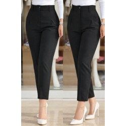 Kadın Yüksek Bel Cepli Paça Ağzı Pile Detaylı Ithal Krep Pantolon , 31101