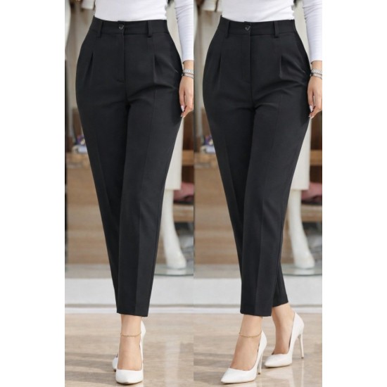Kadın Yüksek Bel Cepli Paça Ağzı Pile Detaylı Ithal Krep Pantolon , 31101 Kadın Yüksek Bel Cepli Paça Ağzı Pile Detaylı Ithal Krep Pantolon , 31101
