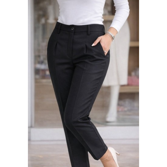 Kadın Yüksek Bel Cepli Paça Ağzı Pile Detaylı Ithal Krep Pantolon , 31101 Kadın Yüksek Bel Cepli Paça Ağzı Pile Detaylı Ithal Krep Pantolon , 31101