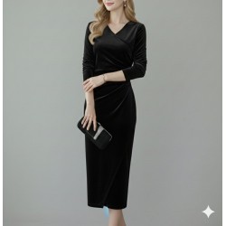 Kadın Uzun Kollu Kruvaze Yakalı Yandan Büzgülü önden çapraz Detaylı Midi Kadife Elbise , 31110 Kadın Uzun Kollu Kruvaze Yakalı Yandan Büzgülü önden çapraz Detaylı Midi Kadife Elbise , 31110