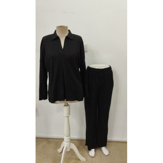 Kadın Uzun Kollu V Yakalı şardonlu Kaşkorse Bluz Ve Pantolon Ikili Takım, 31113