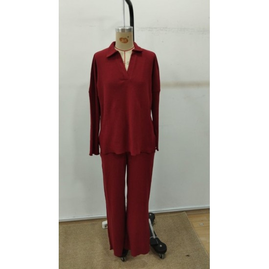 Kadın Uzun Kollu V Yakalı şardonlu Kaşkorse Bluz Ve Pantolon Ikili Takım , 31112