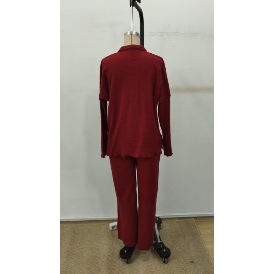 Kadın Uzun Kollu V Yakalı şardonlu Kaşkorse Bluz Ve Pantolon Ikili Takım , 31112