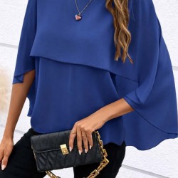 Kadın Kısa Kollu Yuvarlak Yakalı Geniş Kesimli Yarasa Kollu Sandy Bluz, 31115