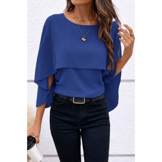 Kadın Kısa Kollu Yuvarlak Yakalı Geniş Kesimli Yarasa Kollu Sandy Bluz, 31115