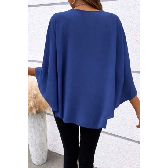 Kadın Kısa Kollu Yuvarlak Yakalı Geniş Kesimli Yarasa Kollu Sandy Bluz, 31115