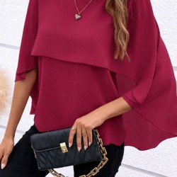 Kadın Kısa Kollu Yuvarlak Yakalı Geniş Kesimli Yarasa Kollu Sandy Bluz, 31114