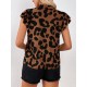 Kadın Kısa Fırfır Kollu V Yakalı Leopar Desenli Süprem Bluz, 31118