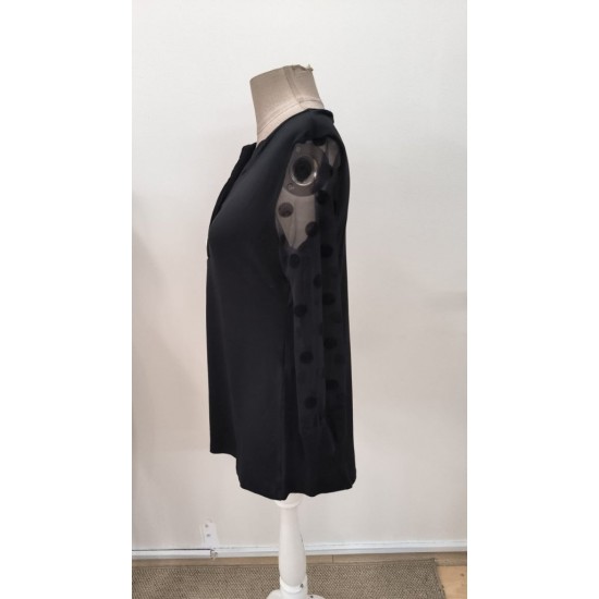 Kadın Uzun Kollu Yakadan Düğmeli Kolları Tül Detaylı Viskon Bluz, 31117