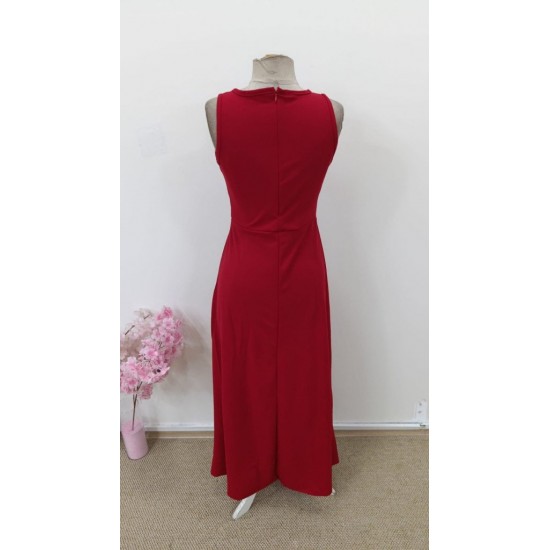 Kadın Askılı Kruvaze Yakalı Yırtmaçlı Geniş A Kesim Detaylı Uzun Ithal Krep Elbise , 31128