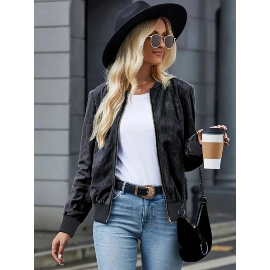 Kadın Uzun Kollu önden Fermuarlı Süet Ceket , 31127