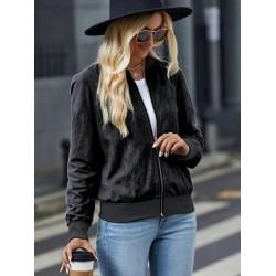 Women' S Long-sleeved Suede Jacket With Front Zip. , 31127