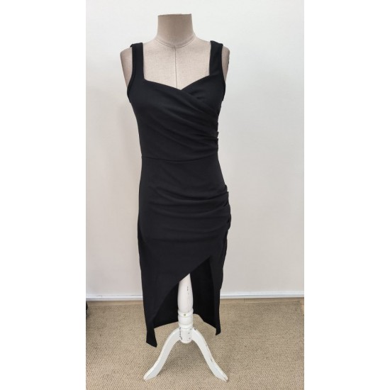 Kadın Askılı Kruvaze Yakalı önden Asimetrik Kesim Detaylı Uzun Ithal Elbise, 31126