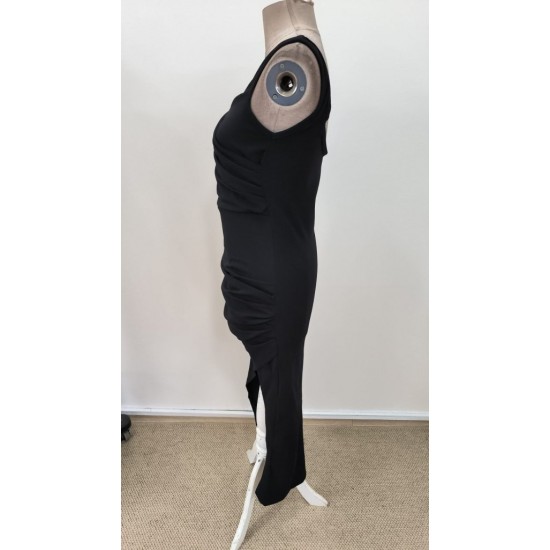 Kadın Askılı Kruvaze Yakalı önden Asimetrik Kesim Detaylı Uzun Ithal Elbise, 31126