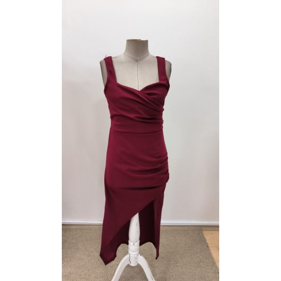 Kadın Askılı Kruvaze Yakalı önden Asimetrik Kesim Detaylı Uzun Ithal Elbise, 31125