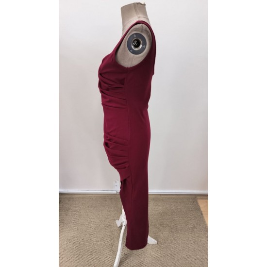 Kadın Askılı Kruvaze Yakalı önden Asimetrik Kesim Detaylı Uzun Ithal Elbise, 31125