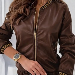 Kadın Uzun Kollu Ribanalı önden Fermuarlı Deri Ceket, 31123 Kadın Uzun Kollu Ribanalı önden Fermuarlı Deri Ceket, 31123