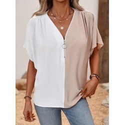 Kadın Kısa Kollu önden Fermuarlı Geniş Kesim Aerobin Bluz , 31122