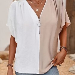 Kadın Kısa Kollu önden Fermuarlı Geniş Kesim Aerobin Bluz , 31122