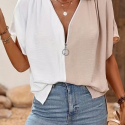 Kadın Kısa Kollu önden Fermuarlı Geniş Kesim Aerobin Bluz , 31122