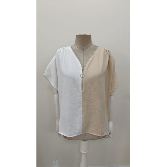 Kadın Kısa Kollu önden Fermuarlı Geniş Kesim Aerobin Bluz , 31122