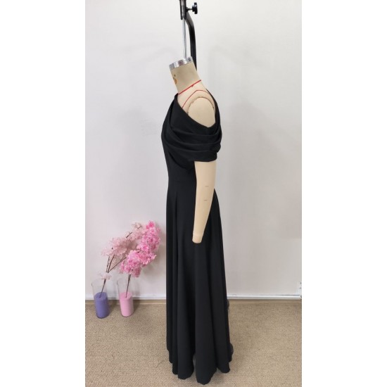 Kadın Omuzdan Açık Kısa Kollu Omuzdan Pileli Uzun Janjan Krep Elbise, 31121