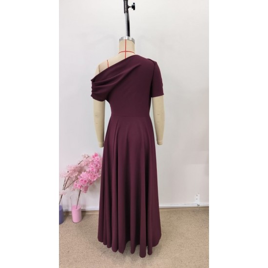 Kadın Omuzdan Açık Kısa Kollu Omuzdan Pileli Uzun Janjan Krep Elbise, 31120