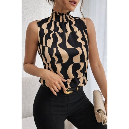 Kadın Kolsuz Balıkçı Yaka Desenli Süprem Bluz, 31142