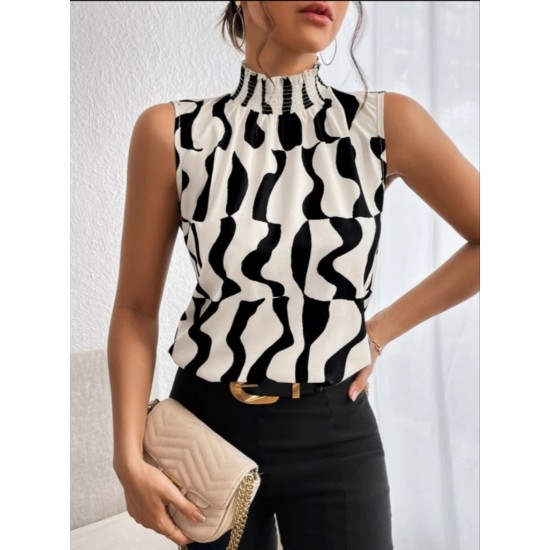 Kadın Kolsuz Balıkçı Yaka Desenli Süprem Bluz, 31141