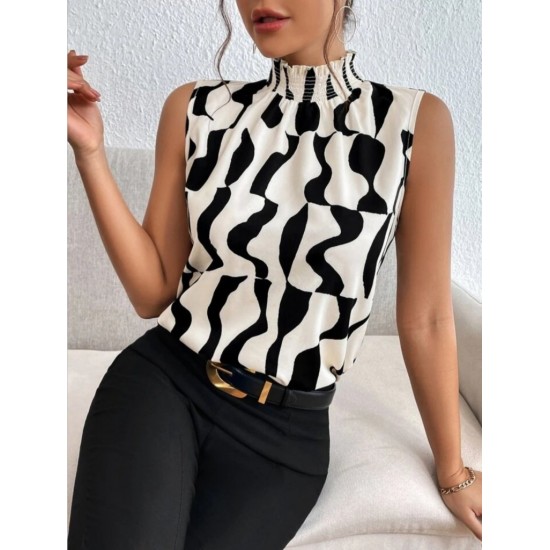 Kadın Kolsuz Balıkçı Yaka Desenli Süprem Bluz, 31141