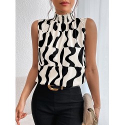 Kadın Kolsuz Balıkçı Yaka Desenli Süprem Bluz, 31141