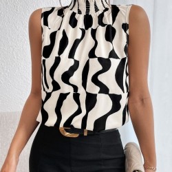 Kadın Kolsuz Balıkçı Yaka Desenli Süprem Bluz, 31141