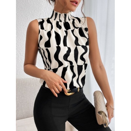 Kadın Kolsuz Balıkçı Yaka Desenli Süprem Bluz, 31141