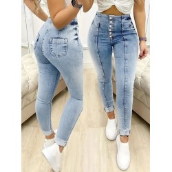 Kadın Yüksek Bel önden Düğmeli Jean Pantolon , 31138