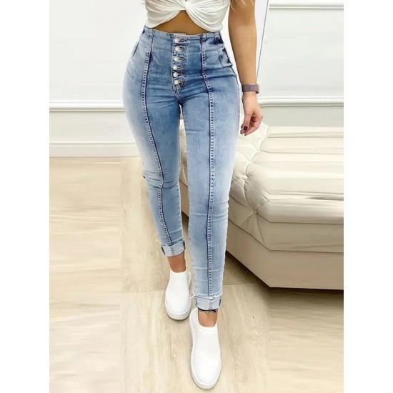 Kadın Yüksek Bel önden Düğmeli Jean Pantolon , 31138