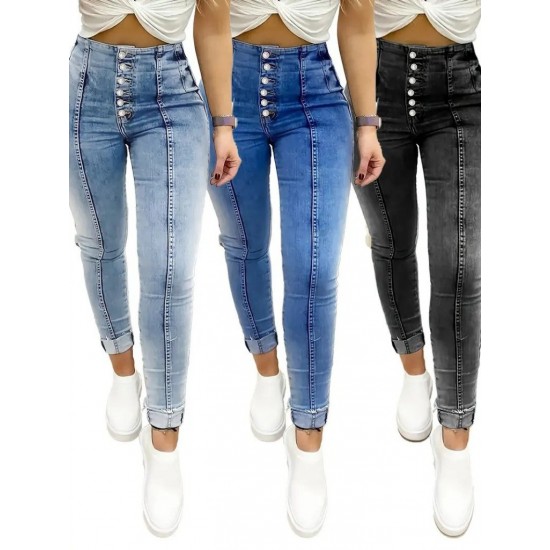 Kadın Yüksek Bel önden Düğmeli Jean Pantolon , 31138