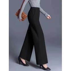 Kadın Yüksek Bel önü Nervürlü Paçaya Doğru Geniş Ithal Krep Pantolon , 31137