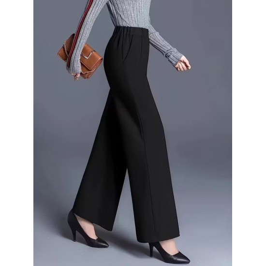 Kadın Yüksek Bel önü Nervürlü Paçaya Doğru Geniş Ithal Krep Pantolon , 31137