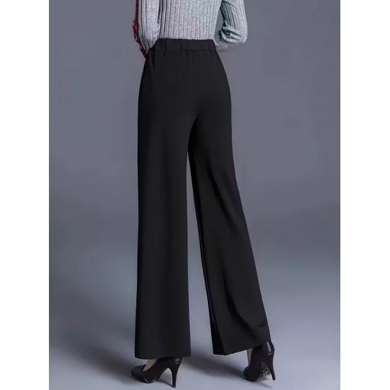 Kadın Yüksek Bel önü Nervürlü Paçaya Doğru Geniş Ithal Krep Pantolon , 31137