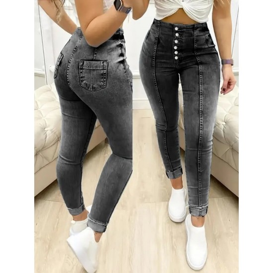 Kadın Yüksek Bel önden Düğmeli Jean Pantolon , 31133