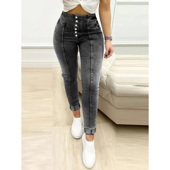 Kadın Yüksek Bel önden Düğmeli Jean Pantolon , 31133