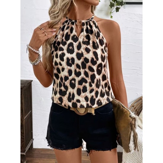 Kadın Uzun Kollu Boyundan Halka Detaylı Leopar Süprem Bluz , 31130