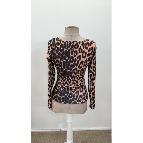 Kadın Uzun Kollu Kare Yakalı Leopar Desenli Dalgıç Bluz, 31152