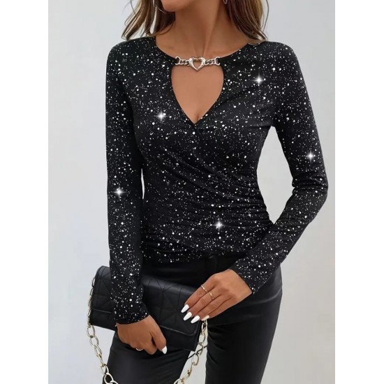 Kadın Uzun Kollu Kruvaze Yakalı Aksesuarlı Dalgıç Bluz, 31151