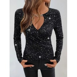 Kadın Uzun Kollu Kruvaze Yakalı Aksesuarlı Dalgıç Bluz, 31151