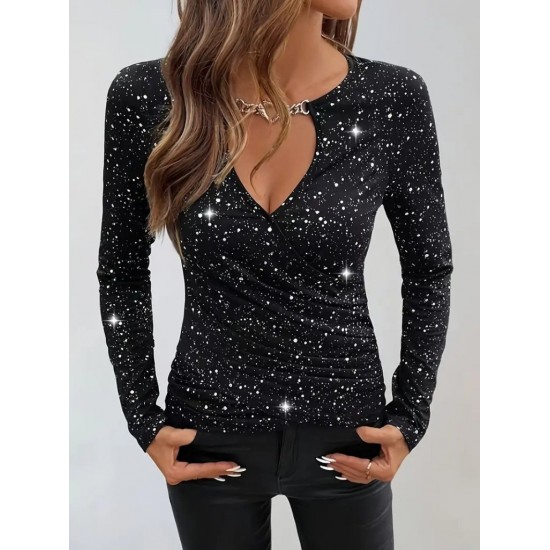 Kadın Uzun Kollu Kruvaze Yakalı Aksesuarlı Dalgıç Bluz, 31151