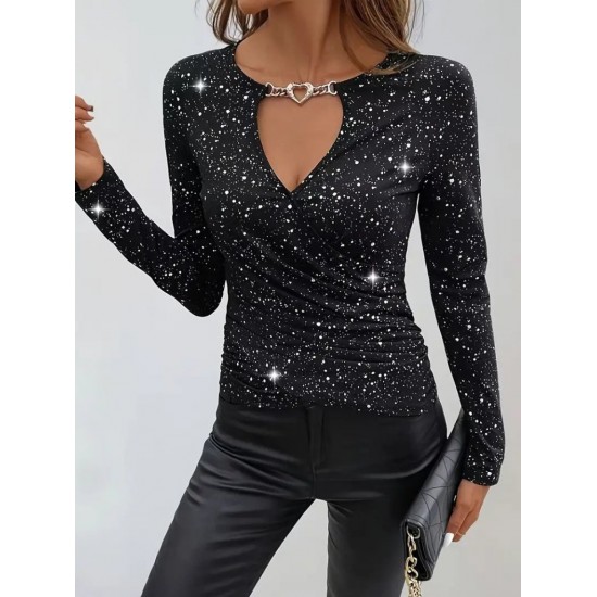 Kadın Uzun Kollu Kruvaze Yakalı Aksesuarlı Dalgıç Bluz, 31151