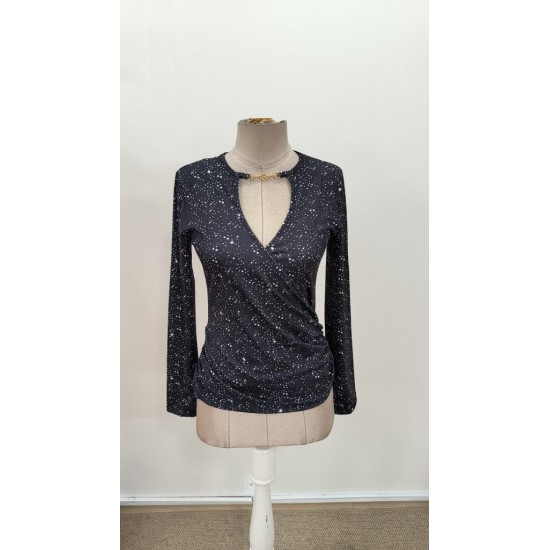 Kadın Uzun Kollu Kruvaze Yakalı Aksesuarlı Dalgıç Bluz, 31151